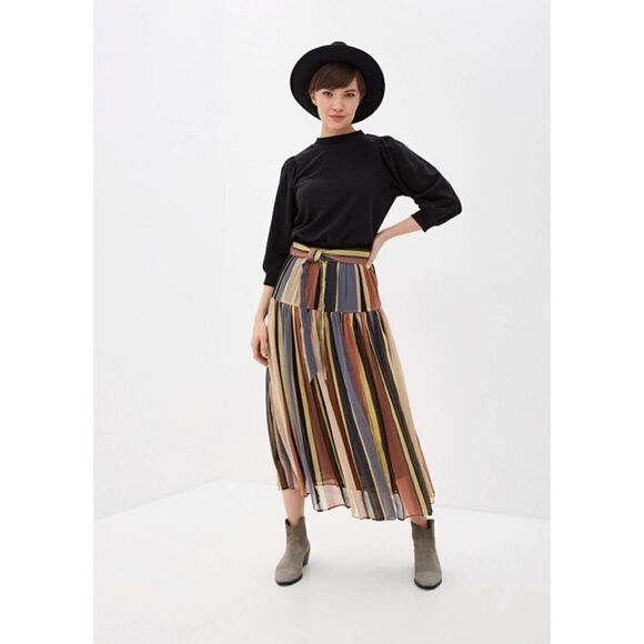Mango Skirt Stripes Midi Belted New - Picture 8 of 8